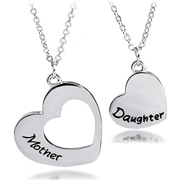 2 Piece Silver Tone Letter Heart Tag Necklace Mother Daughter Engrave Chain N7 